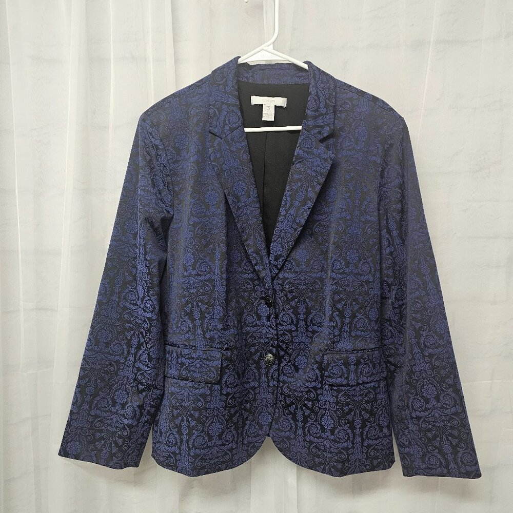 Chico's Blazer Blue Black Floral Boho Goth Retro Office Business XL - Picture 9 of 9